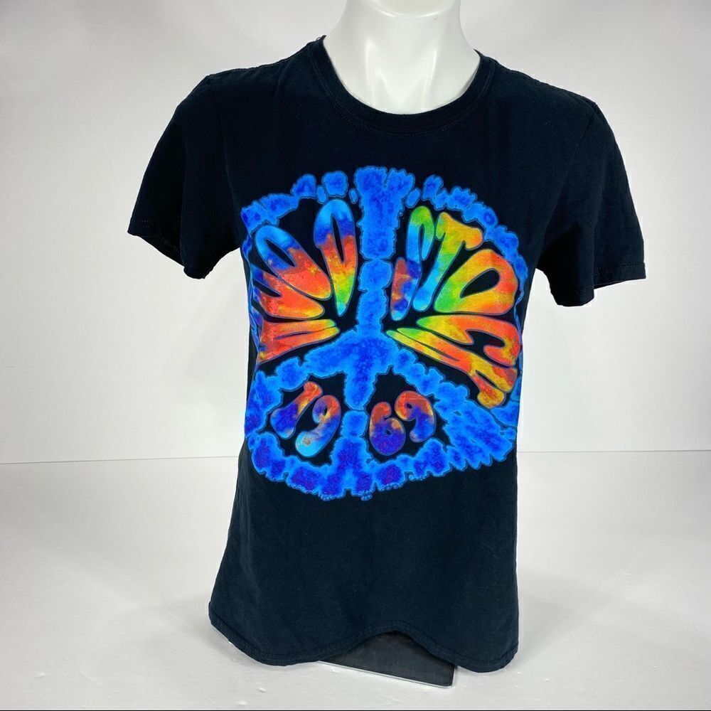Woodstock Ventures 3 Days Tie Dye Design Black Graphic Tee 2011 S